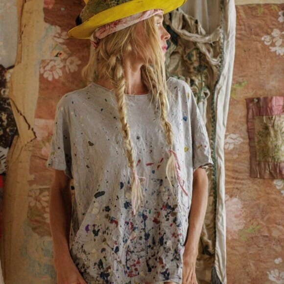 Magnolia Pearl Paint Splatter Tee OS NWT - Picture 1 of 6